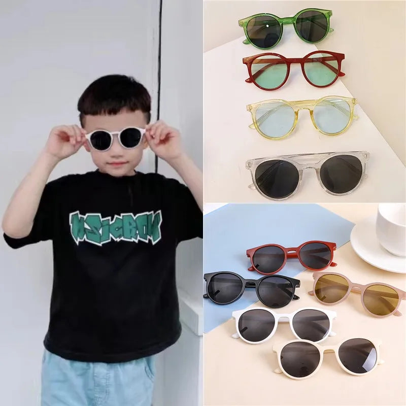 Fashion Kids Trendy Black Color Round Frame Sunglasses Vintage UV400 Lens Classic Sun Glasses for Children Boys Girls 2-8 Years