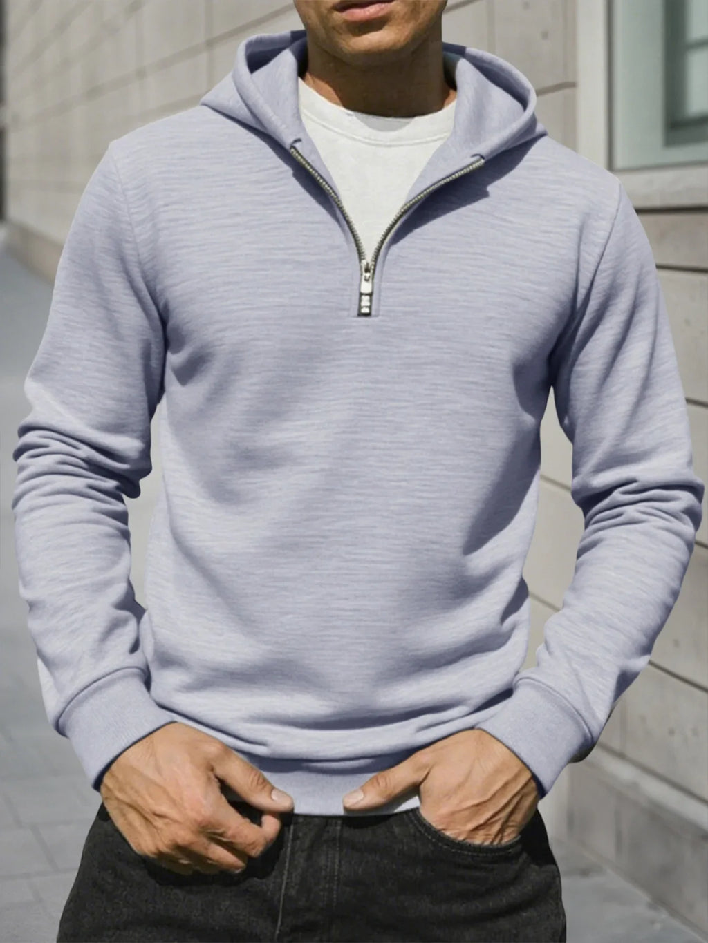 Men Casual Half - Zipper Fleece Sweatshirts Tops Men Sport Classic Fleece Warm Hooded Outdoor Zip Hoodie Basic Pullover S-2XL