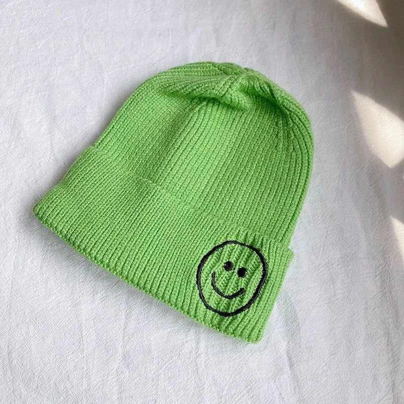 Children's smiley face hat Baby hat Fall Winter children boys and girls cute warm knit hat woolen hat trend