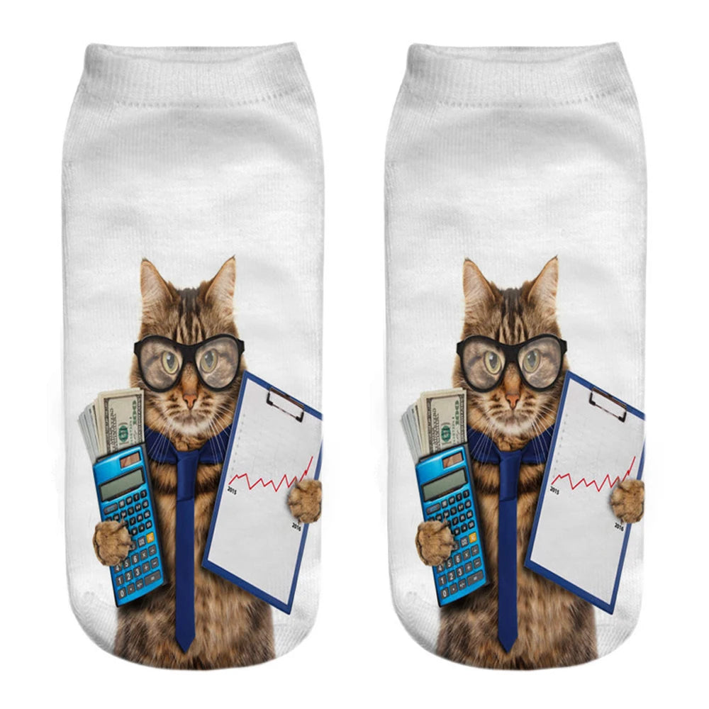 New Women Hot Sell 3D Printed Cool Fashion Funny Cats Cosplay Daily Life Story Socks Short Socks Art Novelty Xmas Gift Dropship