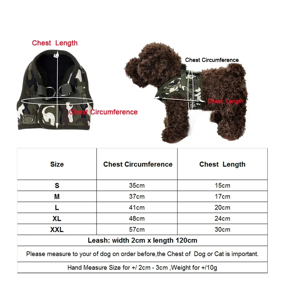 Dog Harness Leash Set Cute Army Small Dog Harness Cats Walking Chest Vest Canvas Pets Puppy Harness For Autumn Winter Spring