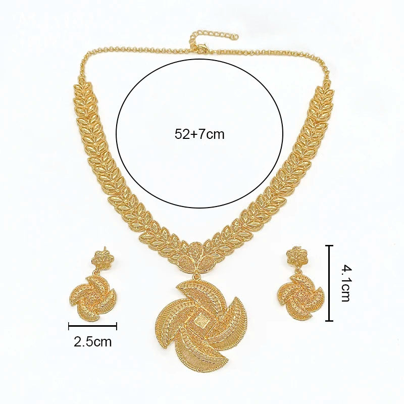 Original Design Unique Dubai 18K Gold Plated Jewelry Set for Women Golden Jewellery Necklace Earrings Bridal Party Wedding Gifts