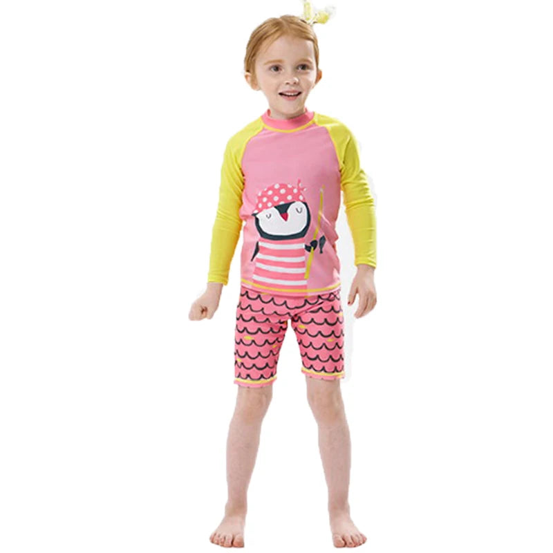 2025 Boys Girls Swimwear 3 to 4 5 6 7 8 9 10 11 12 Years Toddler Summer Cute Swimsuit Long Sleeve Kids 2piece Set Surf Beachwear