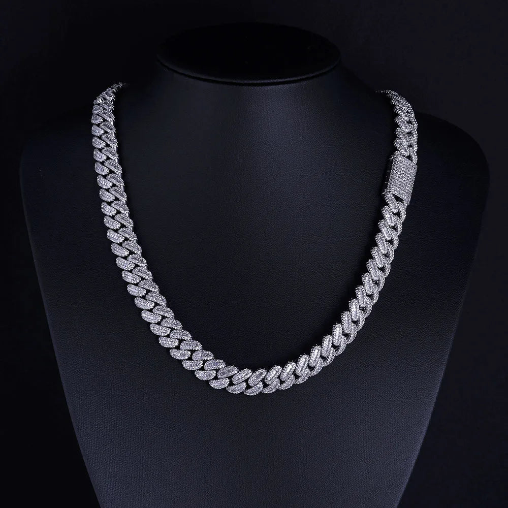 Hip hop Men's Necklace High end Diamond Cuban Chain Square Claw Set With Shiny Stone Brass Miami Women's Jewelry