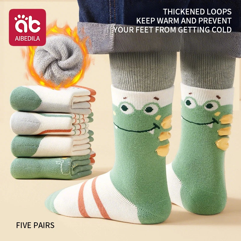 5 Pairs Baby Children's Socks Cartoon Winter Warm Animal Kids Sock Cute Boy Toddler Thickening Socks 1-12 Years
