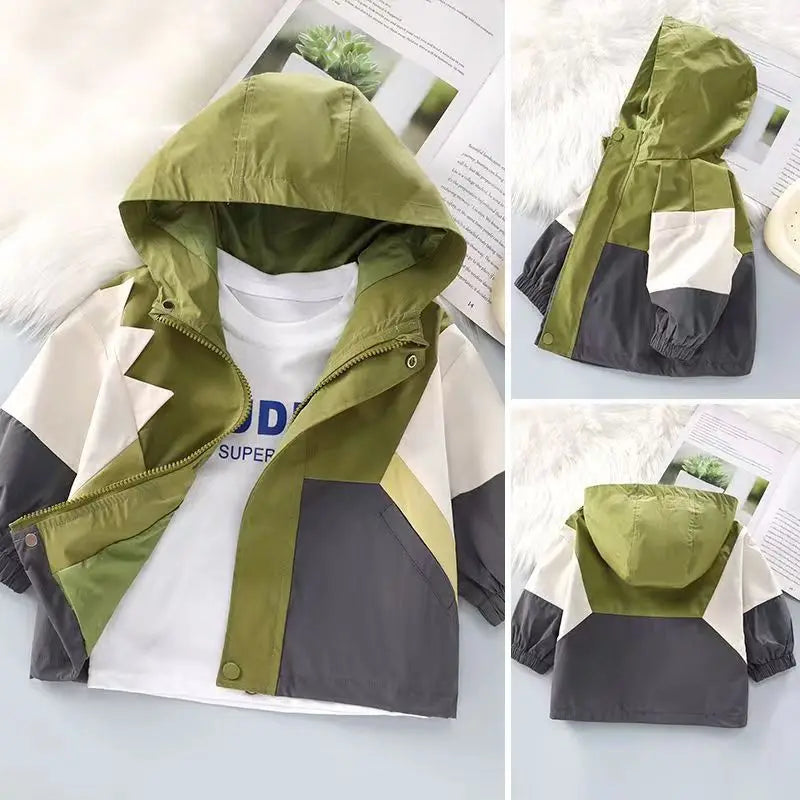 Children's Coat 2023 Spring New Boys Korean Edition Color Block Hooded Jacket Unisex Sports Color Block Top Spring And Autumn