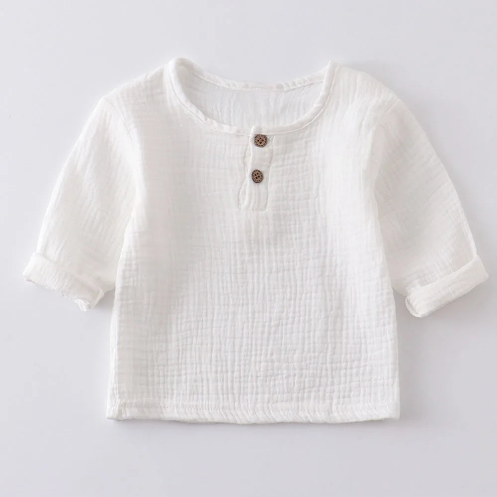 Children T Shirts Fashion Linen Pleated Boys T-shirt Child T-shirtS 2023 Summer Baby Boys Girls T-shirt Kids Clothes