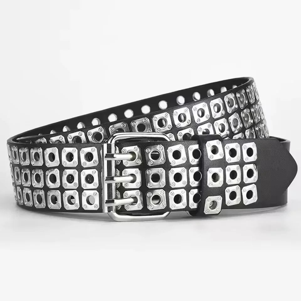 New Women Belt  Fashion Square Beads, Willow Nails, Three Exhaust Eyes, Punk Street Cool, Personalized Men's and Women's Belts