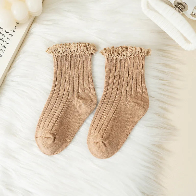 Kids Short Socks Ruffle Baby Girls Toddlers Cute Soft Cotton Sock Lace Flower Children School Uniform Socks For 0-8 Years