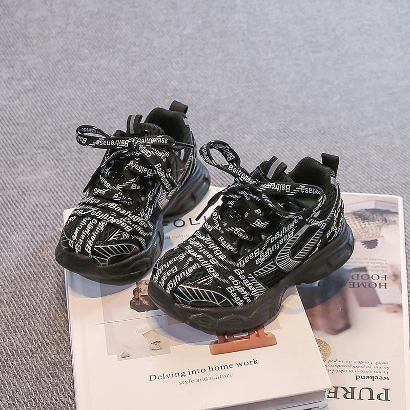 Children Running Shoes Thick Soft Sole Kids Sneakers Breathable 2025 Autumn New Boys Girls Basketball Shoes Toes Capped Non-slip