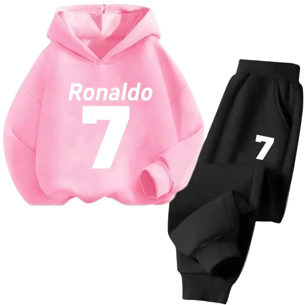 Ronaldo Kids' Sportswear Set: Minimalist Print Hoodie and Pants – A Christmas Gift for Boys and Girls