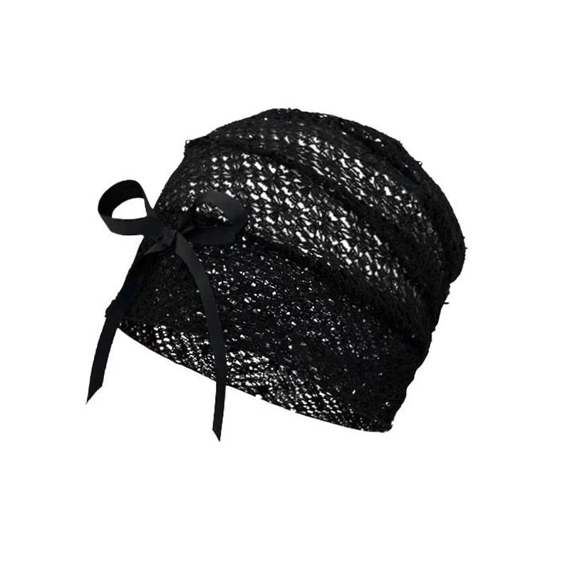 Women's Hat Hollow Bow Solid Color Simple Personalized Versatile Fashionable Pile Caps Girls Elastic Sweet Elegant Lace Y2k Hats