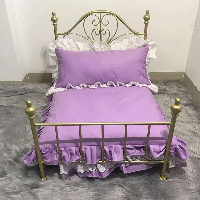 Princess Bed for Small Pets Wrought Iron Pet Bed Removable Washable Breathable Dog and Cat Bed Detachable Bed Frame