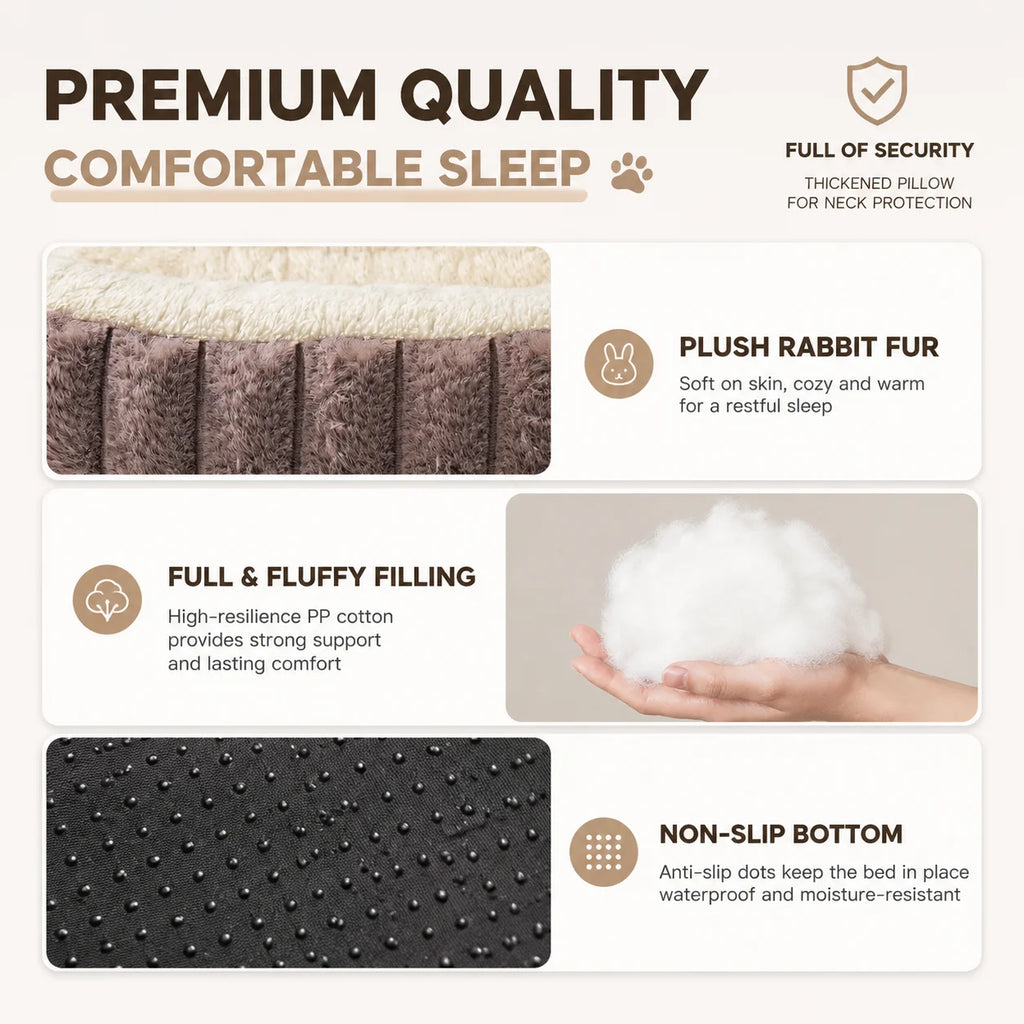 Plush Pet Bed Soft Rabbit Fur Dog Bed Cat Bed Calming Round Cushion Cozy Sleeping Nest Comfortable Pet Sofa
