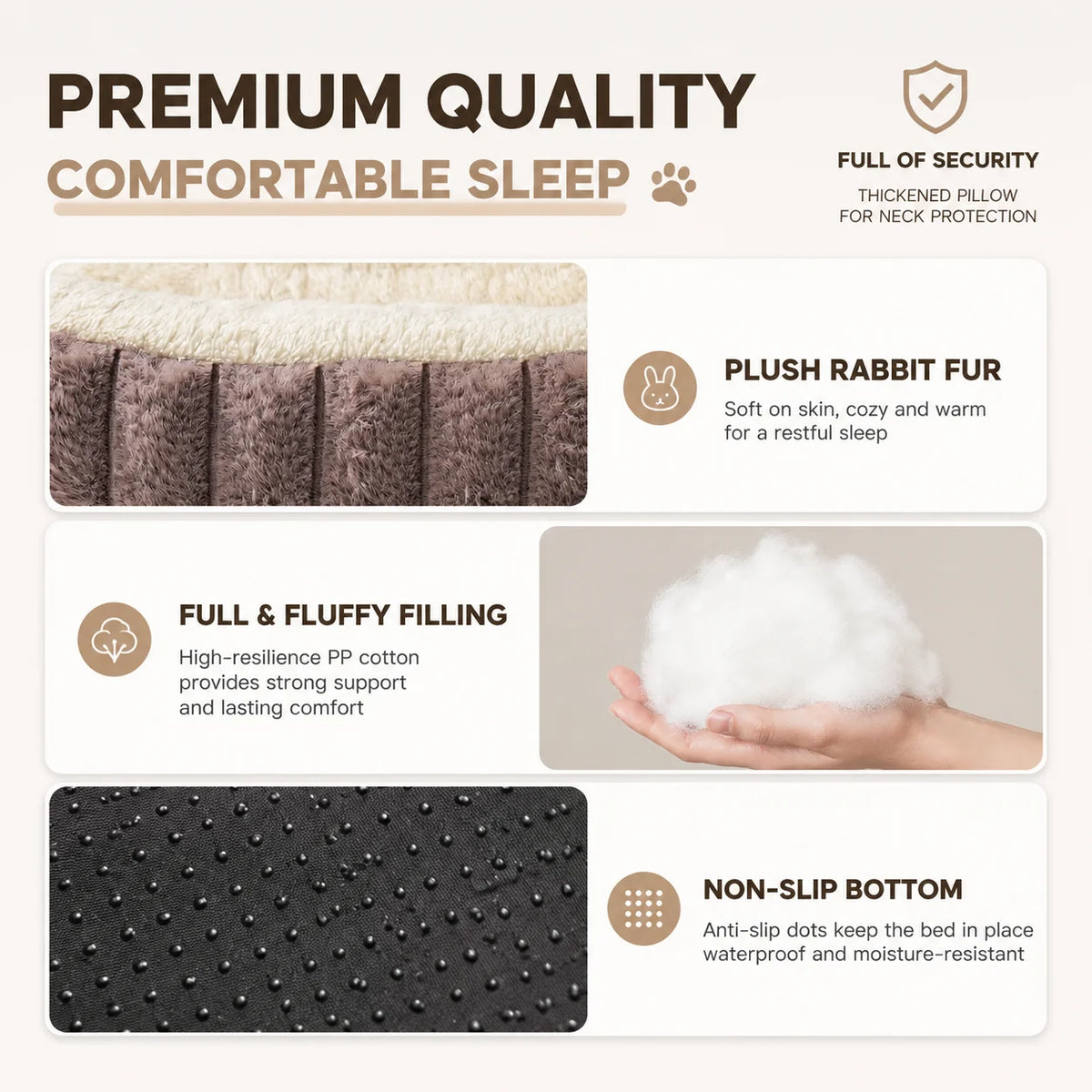 Plush Pet Bed Soft Rabbit Fur Dog Bed Cat Bed Calming Round Cushion Cozy Sleeping Nest Comfortable Pet Sofa