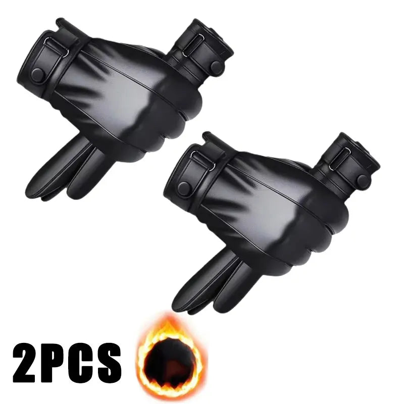 Winter Gloves for Men Genuine Leather Gloves Warm Plus Velvet Touch Screen Gloves Outdoor Cycling Driving Motorcycle PU Gloves