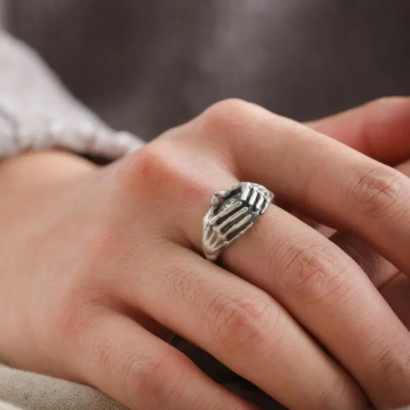 Men Adjustable Ring Gothic Style Retro Eye and Hands Design Open Jewelry Gift for Partywear