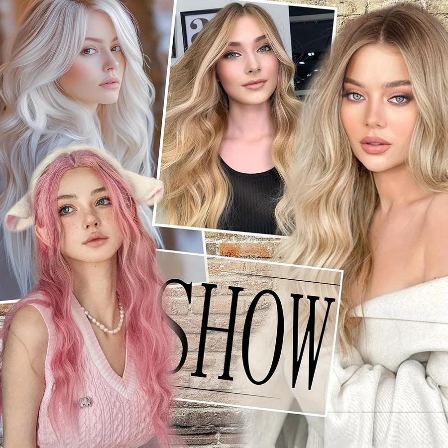 26 Inch Pink Wig for Women Pink Wavy Wig Middle Part Light Pink Wigs Natural Looking Heat Resistant Synthetic Wigs for Daily