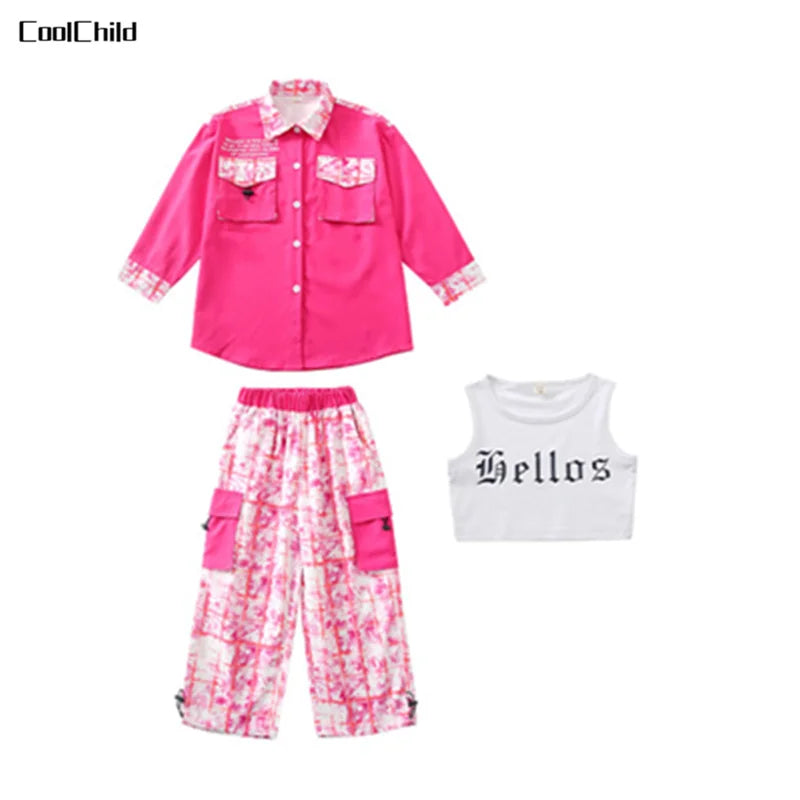 Hip Hop Girls Street Dance Jacket Contrast Cargo Pants Boys Shirt Joggers Clothes Set Kids Streetwear Child Jazz Costumes Outfit