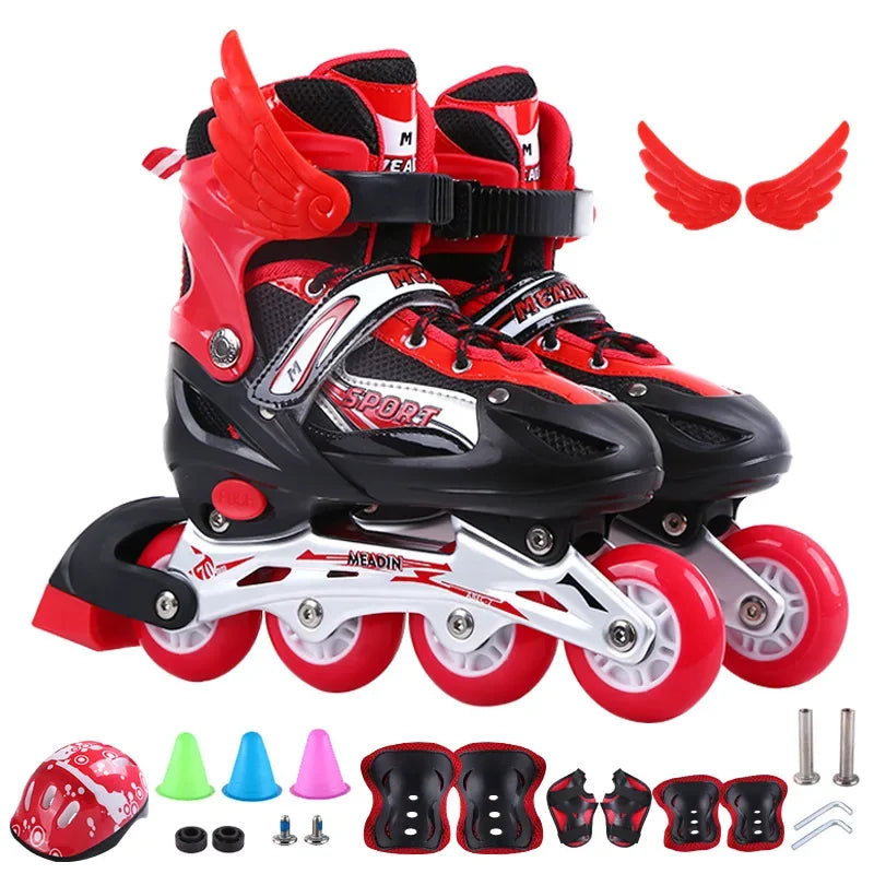 Children Boys Girls Practice Sport Adjustable Kids Roller Skates with Single Flash Light Wheels, Outdoor Inline Skates