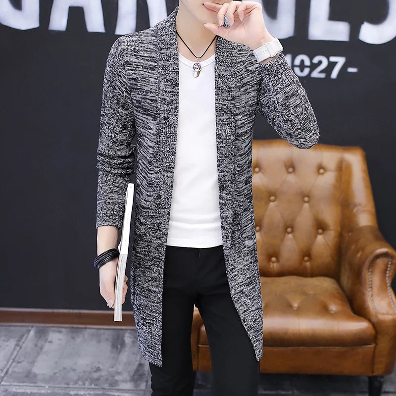 Men's Spring Sweater Knitted Cardigan X-long Knitted Coat Autumn Sweaters Solid Color Sweatercoat