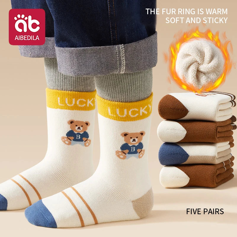 5 Pairs Baby Children's Socks Cartoon Winter Warm Animal Kids Sock Cute Boy Toddler Thickening Socks 1-12 Years