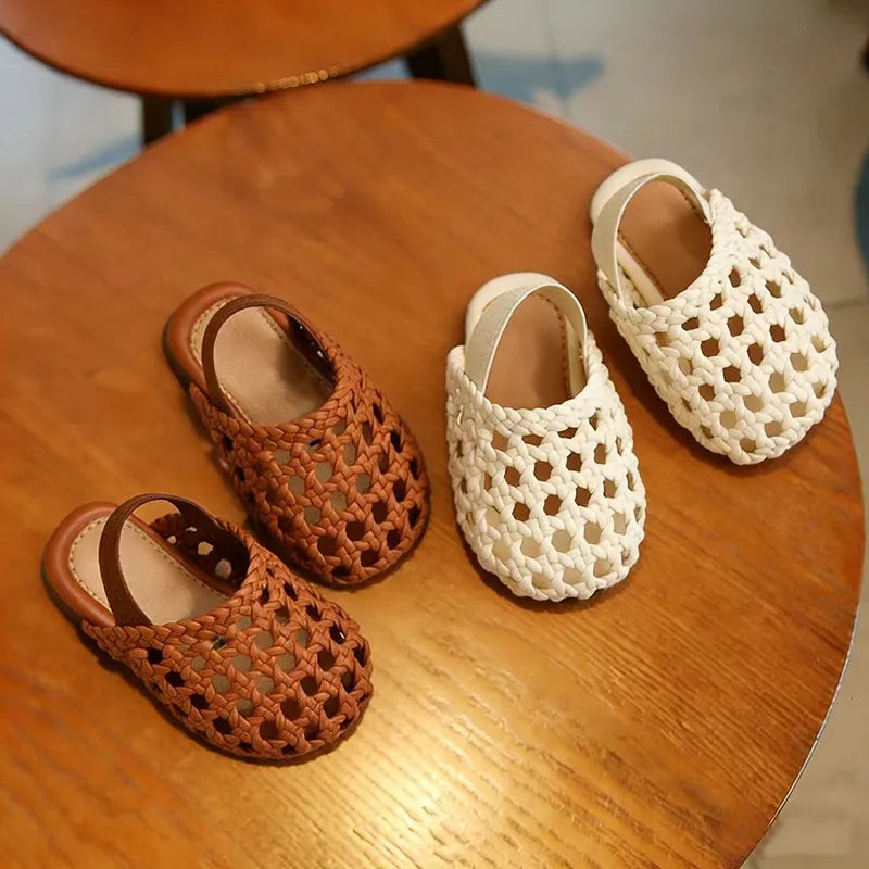 Kids Casual Sandals Weave Trendy Girls Casual Shoes Soild Color Versatile 2026 Brand New Children Fashion Walking Shoes Soft