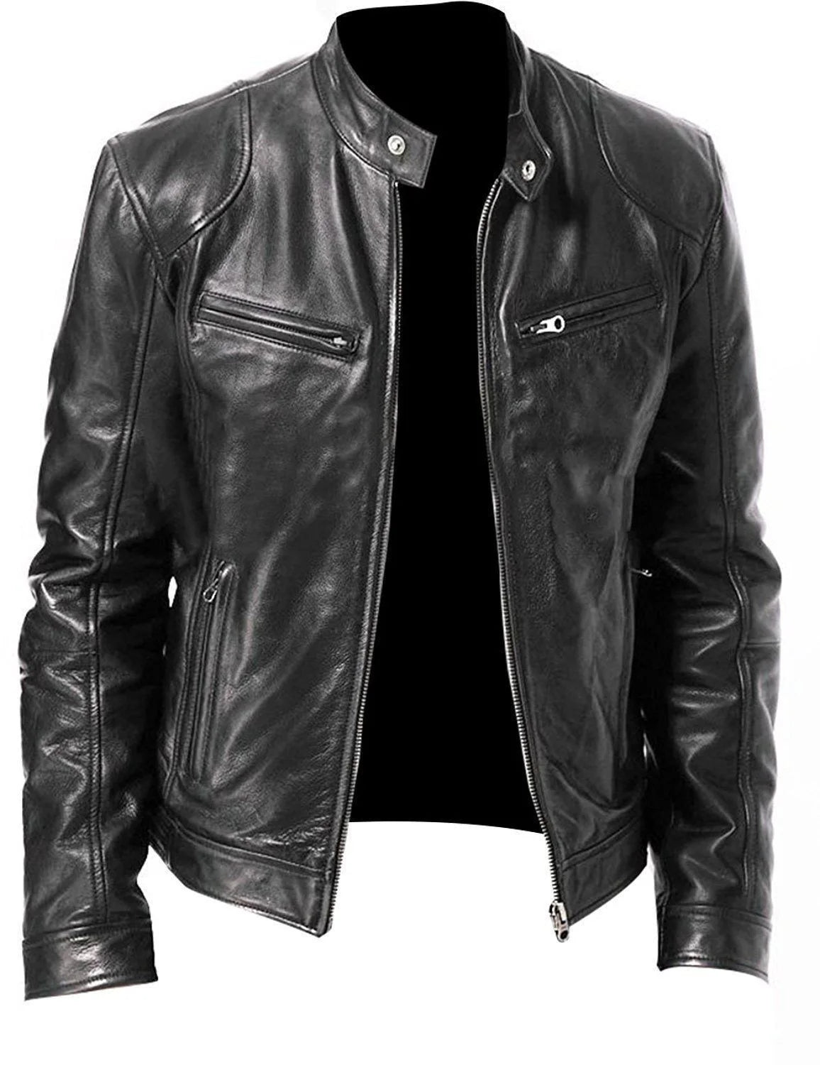 Men Coats Pu Jackets Thick Warm Coat Stand Collar Full Sleeve Zipper Jacket Open Stitch Casual Regular Autumn Winter 2024