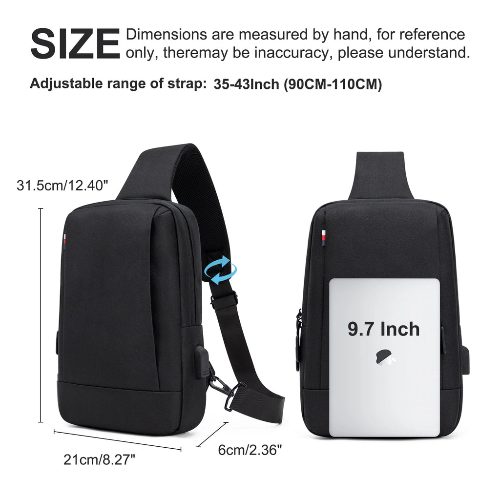 Men Bag Fashion New Solid Color Men Chest Bag Outdoor Casual Fashion One Shoulder Crossbody Bag Nylon USB Charging Shoulder Bags