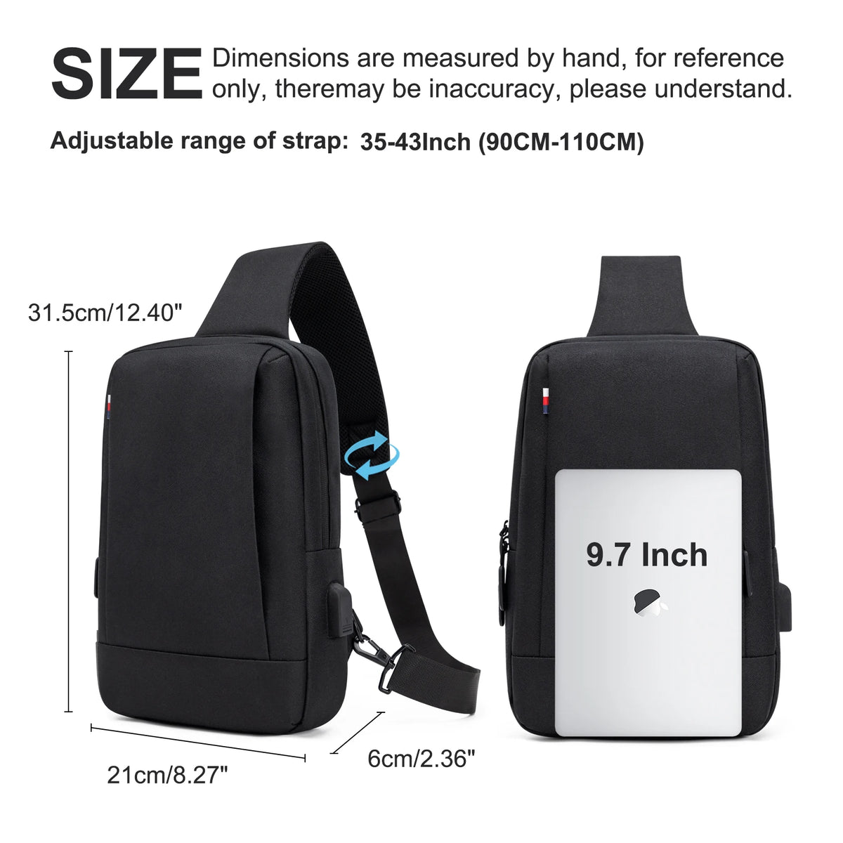 Men Bag Fashion New Solid Color Men Chest Bag Outdoor Casual Fashion One Shoulder Crossbody Bag Nylon USB Charging Shoulder Bags