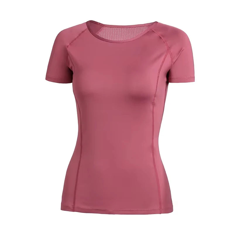 Sports T-Shirt Women Summer Breathable Sexy Beauty Back Fitness Wear Quick Dry Running Training Short Sleeve Yoga Top