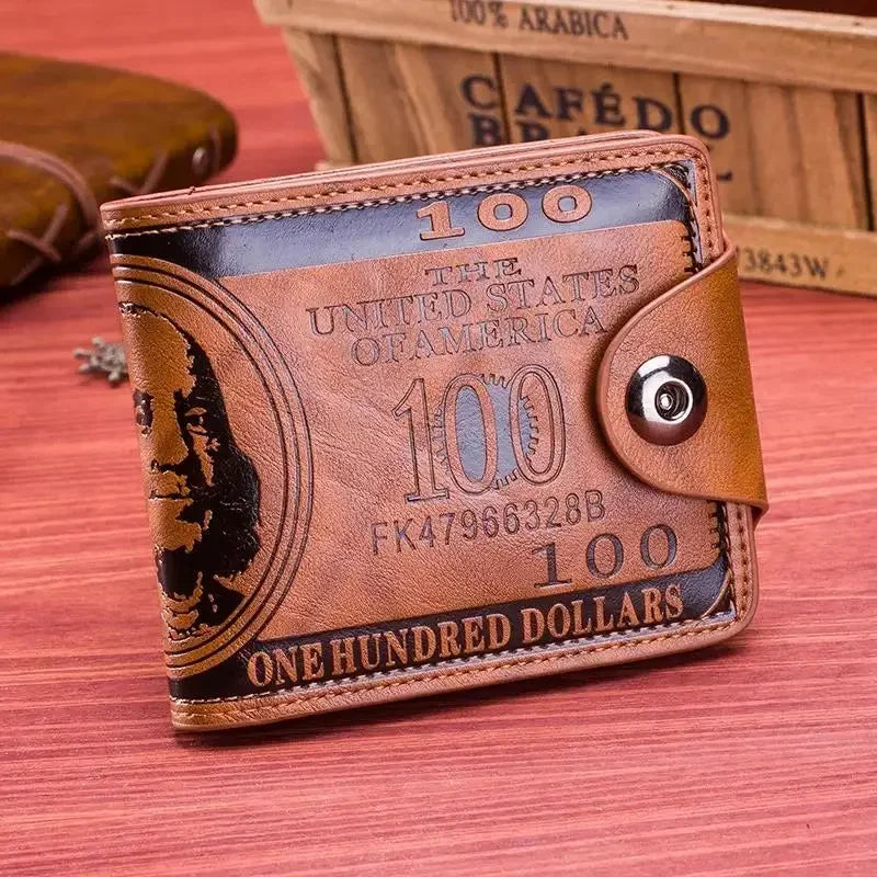Men's Wallets with 100 US Dollar Pattern Male Photo Card Holder Leather Wallet Fashion Large Capacity Purse Bag