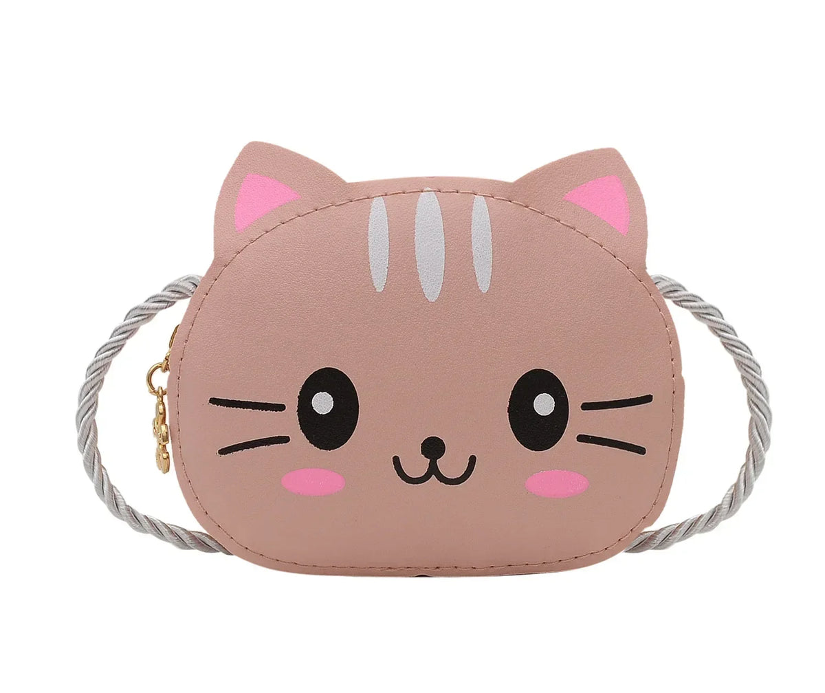 Baby Girls PU Leather Small Shoulder Crossbody Bags Cute Cat Kids Coin Purse Wallet Fashion Children's Mini Handbags