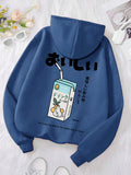 Kawaii Japanese Harajuku Cat Print Hoodie Men Women Fashion Loose Hoody O-Neck Casual New Sweatshirt Pocket Fleece Couple Hoody