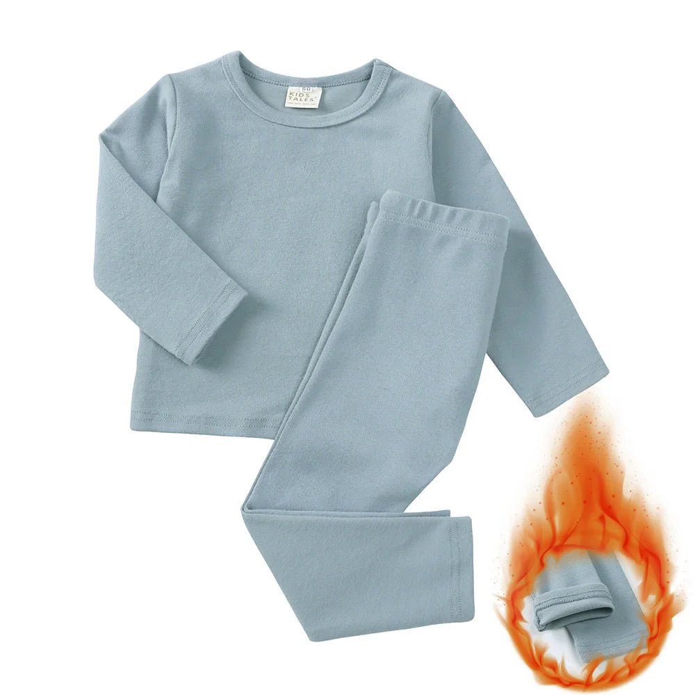 Fashion Solid Toddler Girl Pajamas Set Cotton Long Sleeve Warm Pajamas Pants 2 PCS Winter Pajamas for Kids 1-9 Years