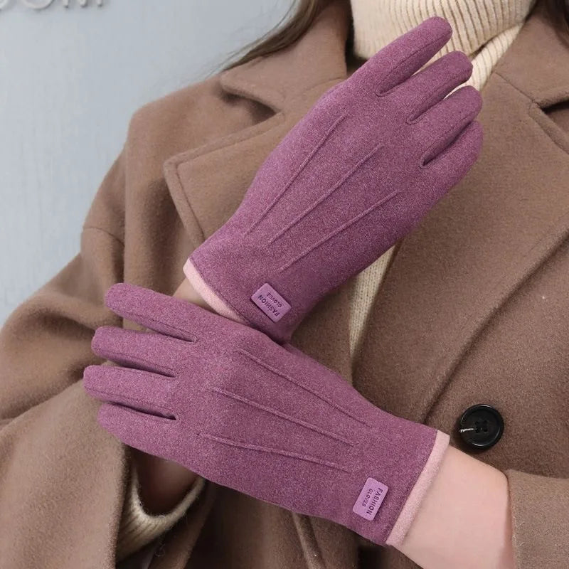 Women Gloves Autumn Winter Fleece Fashion Warm Elastic Touch Screen Windproof Cycling Windproof Business Lady Velvet Gloves