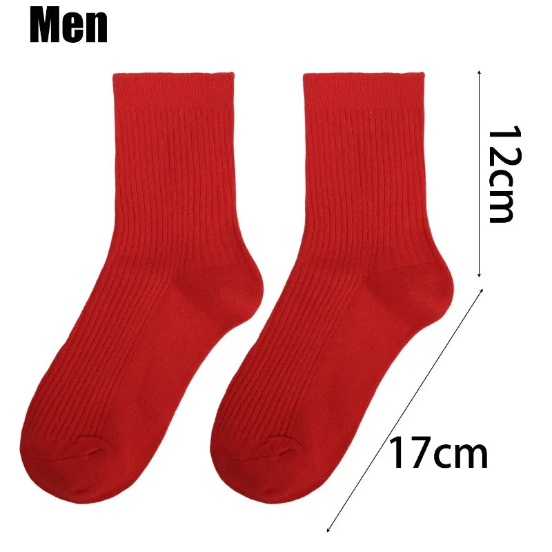 Men Women Red New Year Cotton Socks Breathable Sports Comfortable Festival Zodiac Casual Lucky Red Floor Strip Mid-calf Socks