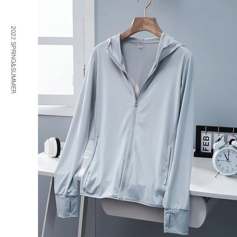 UPF50+ Sun Protection jacket women Ice Silk Hooded Coat for Summer Air Conditioning Clothing Breathable Solid Color