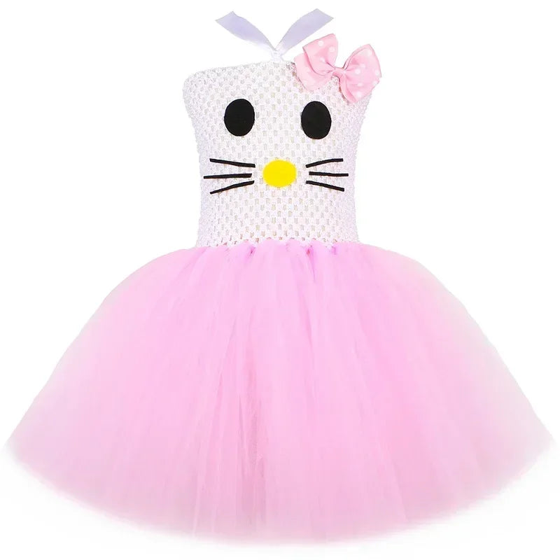 Kitty Costume for Girls Pink Tulle Tutu Dress Birthday Party Princess Dress Toddler Kids Halloween Cartoon Cat Dress Up Clothes