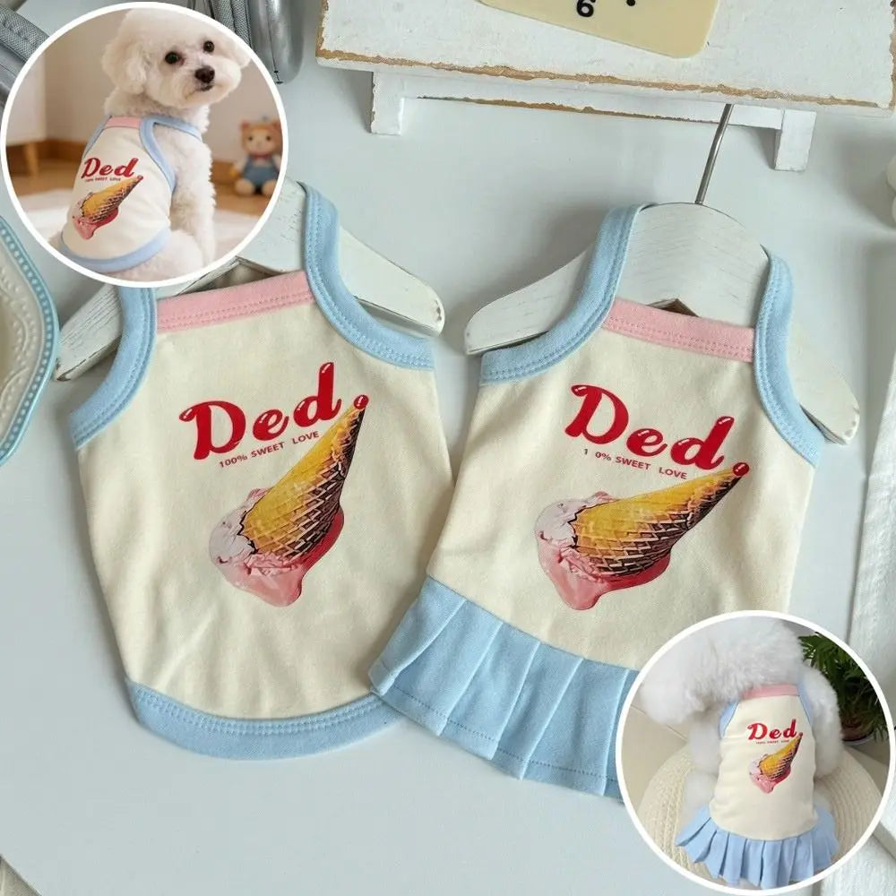 Cartoon Print Pet Ice Cream Camisole Vest Thin Breathable Comfortable Clothing Pet Tank Top Dog Clothes Small Dogs