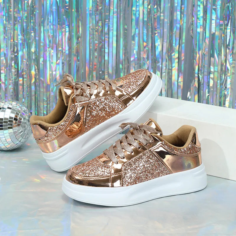 Women Shoes Spring 2024 New Fashion Vulcanized Sneakers for Women Casual Shoes Outdoor Walking Footwear Size 36-45 Gold Silver
