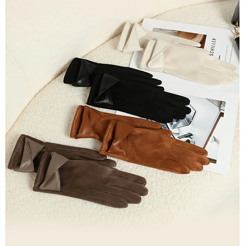 Women's Elegant Gloves - Winter Gloves with Bow Decorations, Suitable for Daily Wear
