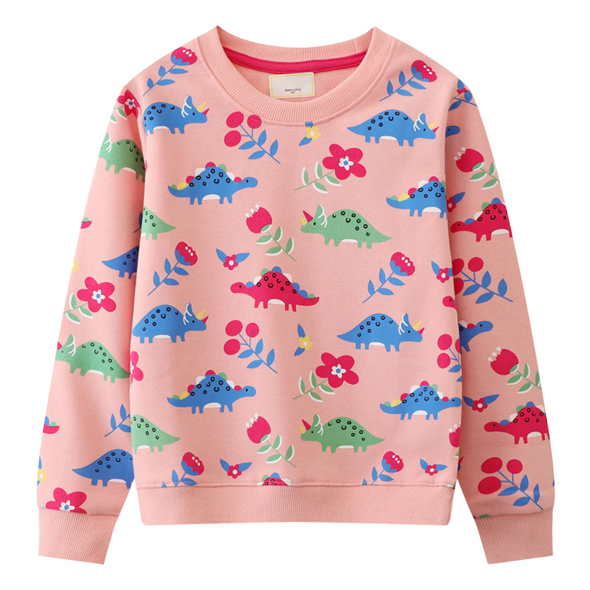 Girls Sweatershirt,Crew Neck Embroidered,Long Sleeve Pullover Toddler Kids Coat,Cotton Shirts,Floral Casual Children's Tops