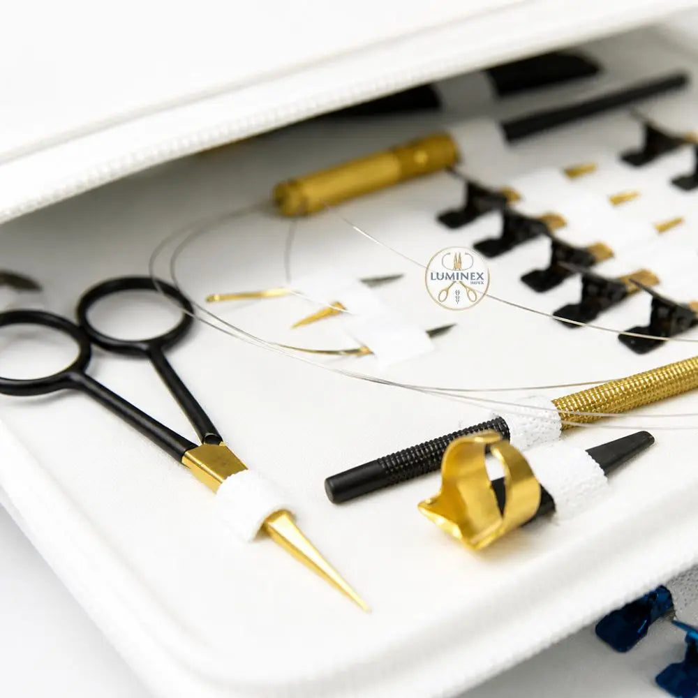 Black/Gold Hair Extension Tool Kit With Premium Quality Pliers and Stainless Steel Beads