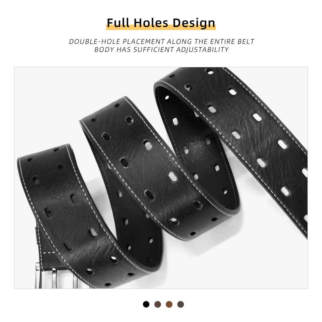 Men Classic Double Prong Belt Fashion Casual Heavy Duty Work Faux Leather Belts For Jeans Pants