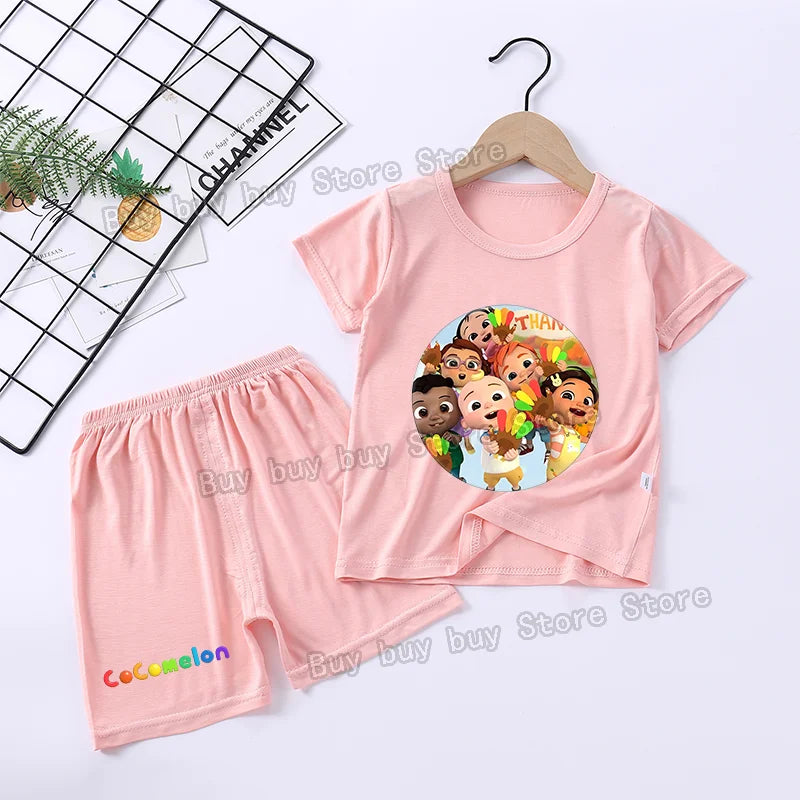 Cocomelons Pajamas Suit Kids Boys Girls Nighty Wears Cool Summer Loungewear Short Sleeve T-shirt Shorts 2pcs Soft Birthday Gift