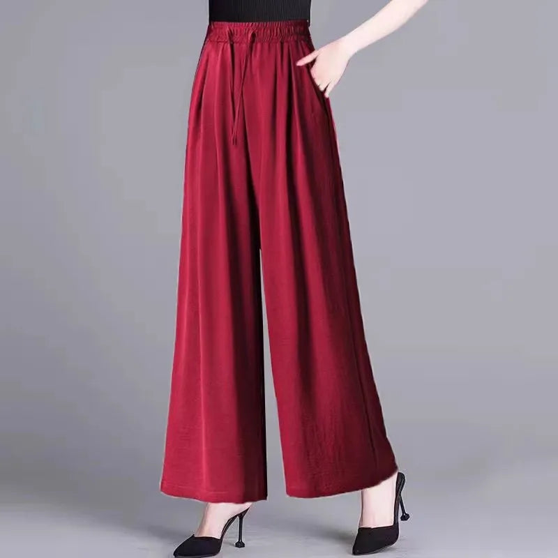 Ice Sensation Women's Summer 2025 New Wide Leg Pants Loose Casual Long Trousers Mom Korean Sle High Waist Polyester Fiber