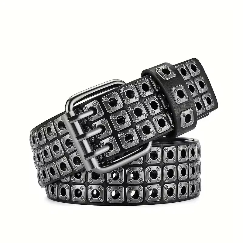New Women Belt  Fashion Square Beads, Willow Nails, Three Exhaust Eyes, Punk Street Cool, Personalized Men's and Women's Belts
