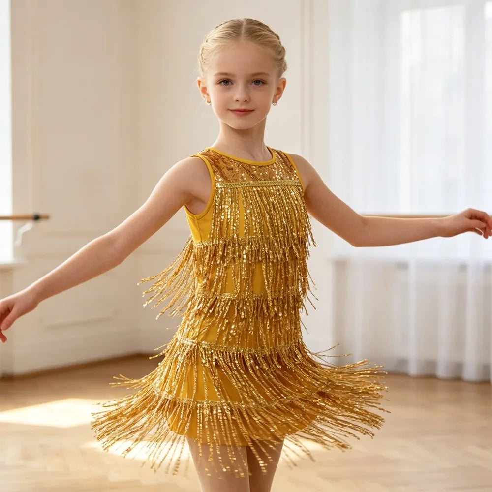 Kids Clothes Dance Skirt Latin Dance Dress Tassel Competition Uniform Dancewear Performance Costume Girl Dress Children Clothing
