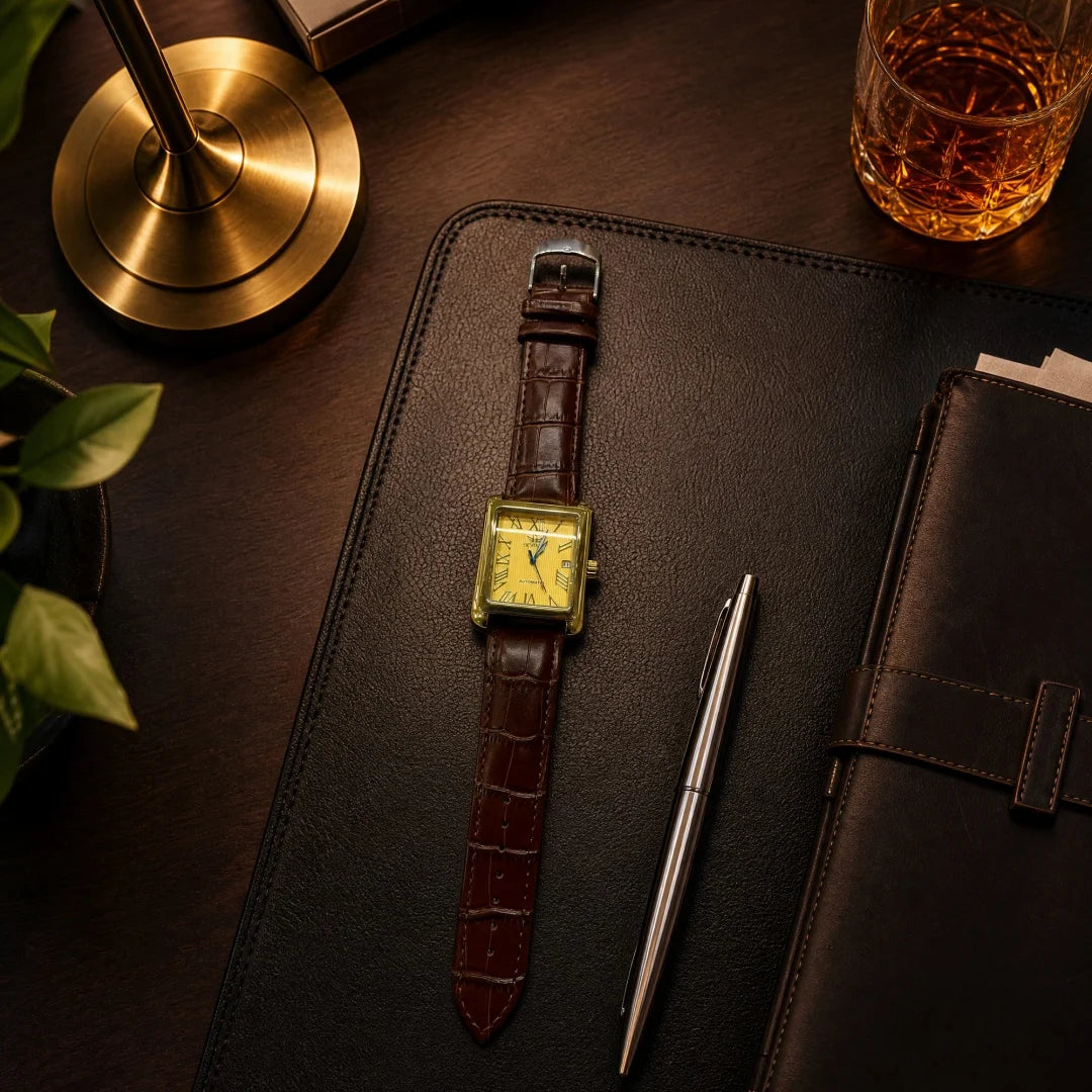 Men Vintage Square Automatic Mechanical Watch,  Business Dress Casual Watch, Gift for Father Husband, Daily Office Party Wear